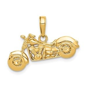 10k Yellow Gold Travel Gold Textured 3-D Motorcycle Necklace Charm Pendant